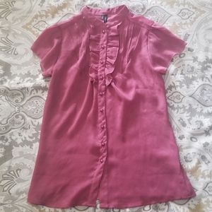 Lady's Chiffon Ruffled Button Up